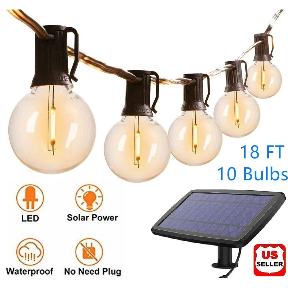 G40 Solar Powered 18ft Outdoor Patio String Lights Dusk To Dawn Globe Lights For Yard Bistro Deco 0