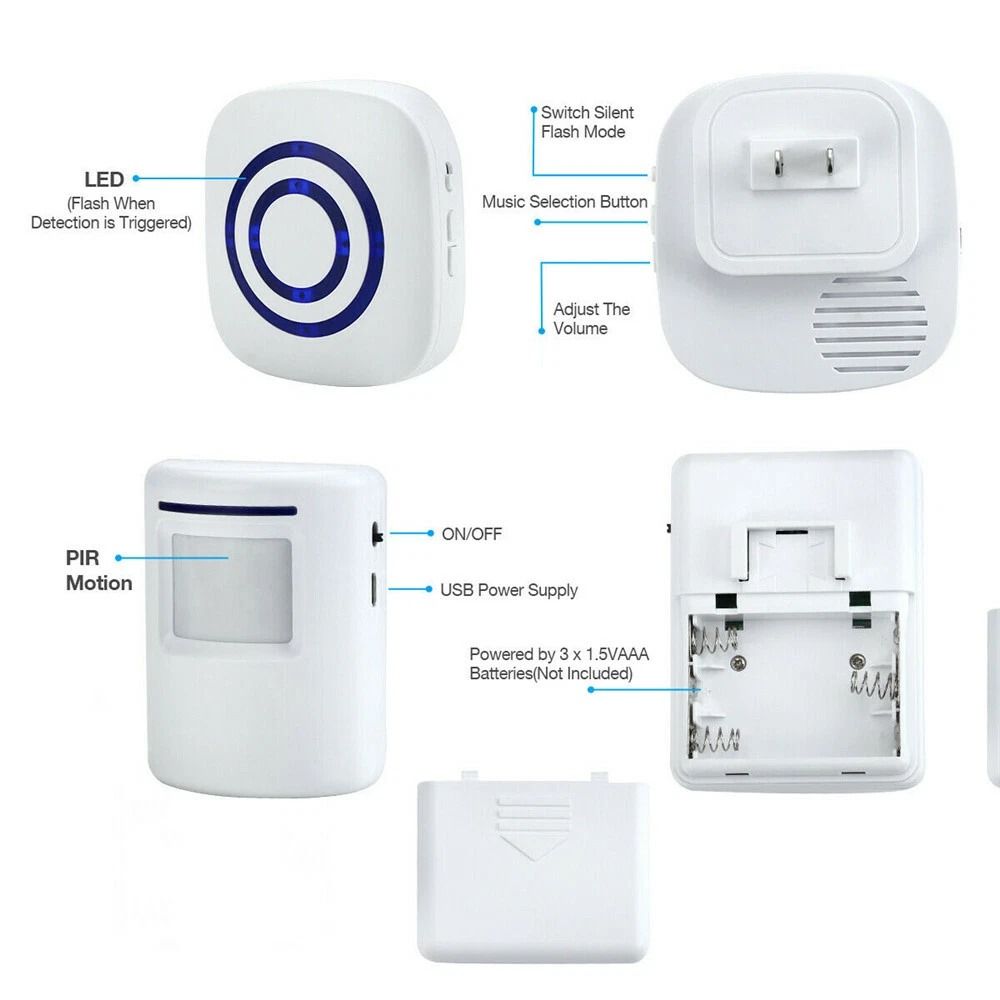 Wireless Motion Sensor Alarm Door Chime 500ft Range Entry Alert With Plugin Receiver Gate Detector 2