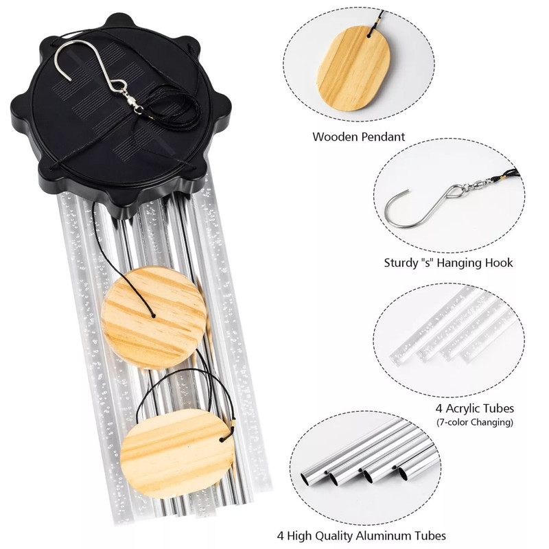 Color Changing Solar Wind Chimes LED Lights With Large Deep Tone Resonant Bell Tubes For Outdoor D 1