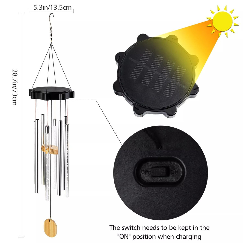 Color Changing Solar Wind Chimes LED Lights With Large Deep Tone Resonant Bell Tubes For Outdoor D 5