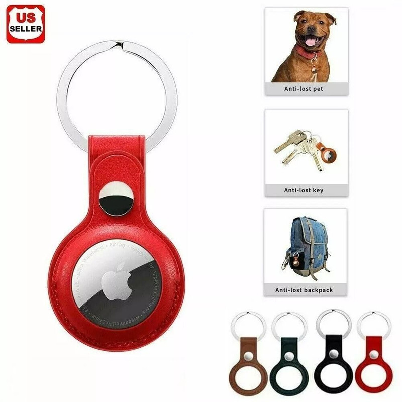 4 PCS AirTag Leather Holder Case Cover  Premium AirTags Tracker Keychain Sleeve  Shell Protector 3