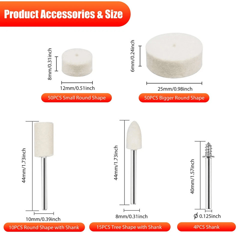 Wool Felt Buffing Polishing Pads Wheel Set For Dremel Grinder Precision Metal Jewelry Polishing Ac 1