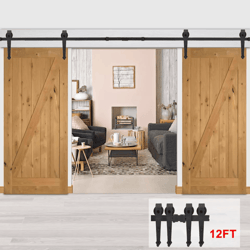 sliding barn door hardware double door, long lasting steel construction, durable & silent pulley system