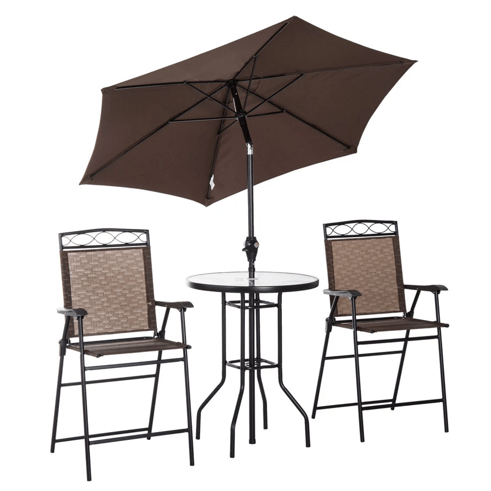 Outdoor Patio Dining Set Furniture With Folding Chairs Table Adjustable Umbrella 2