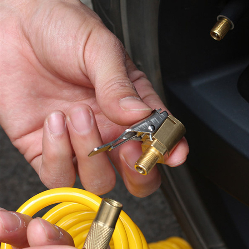 Brass Clip-On Air Chuck Valve Adapter, Portable Car Tire Inflatable Pump Connector, Tyre Inflator Tool