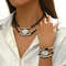 Oval Metal Necklace & Bracelet with Faux Leather Double Layered Chain, Elegant & Adjustable