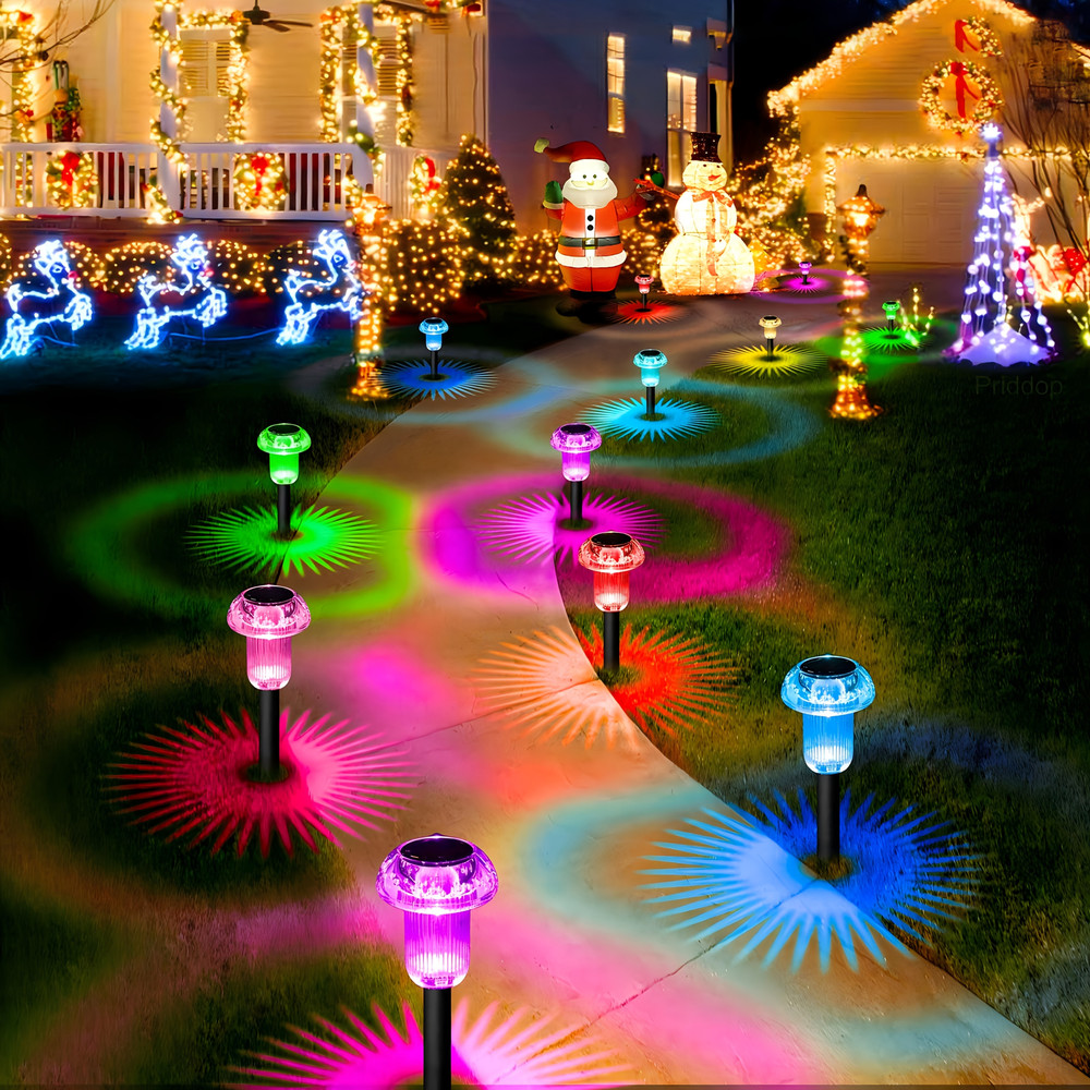 Solar Pathway Lights Outdoor Vibrant LED Mushroom Garden Stake Lighting For Walkways Lawns Driveway 0