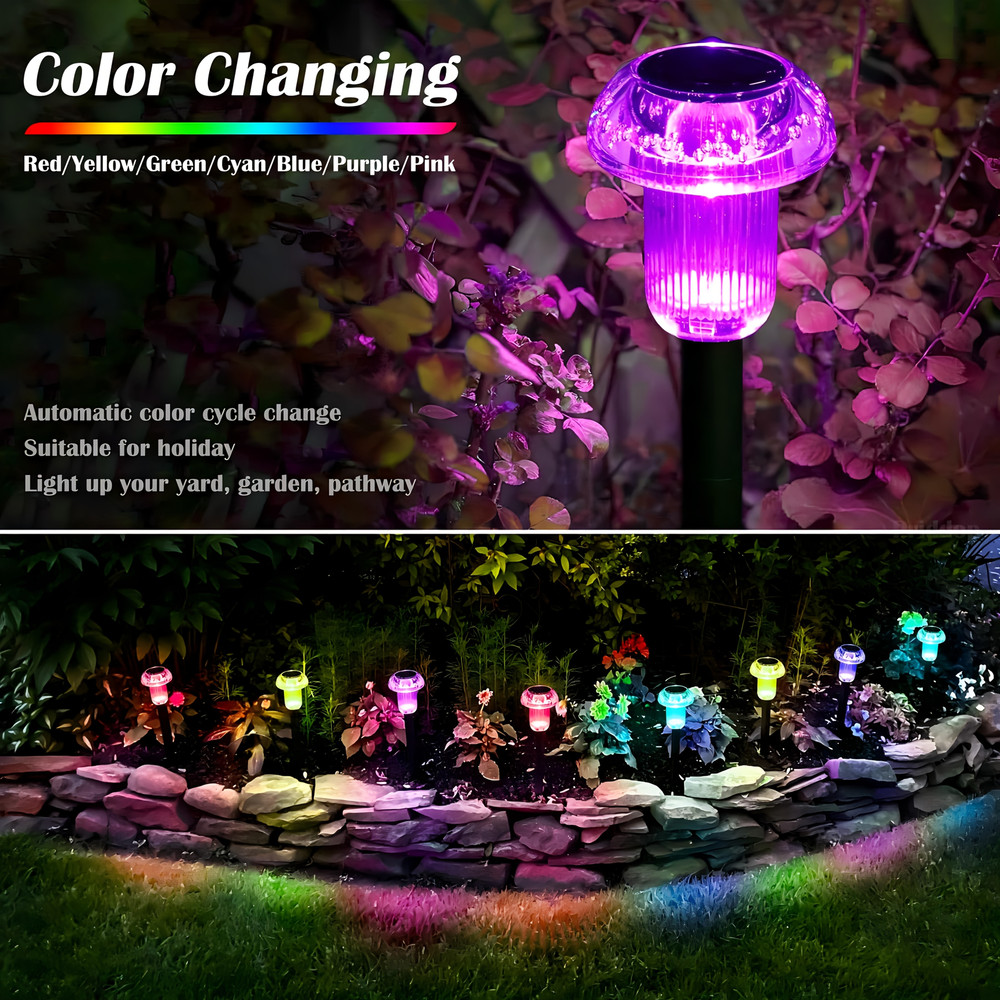Solar Pathway Lights Outdoor Vibrant LED Mushroom Garden Stake Lighting For Walkways Lawns Driveway 3