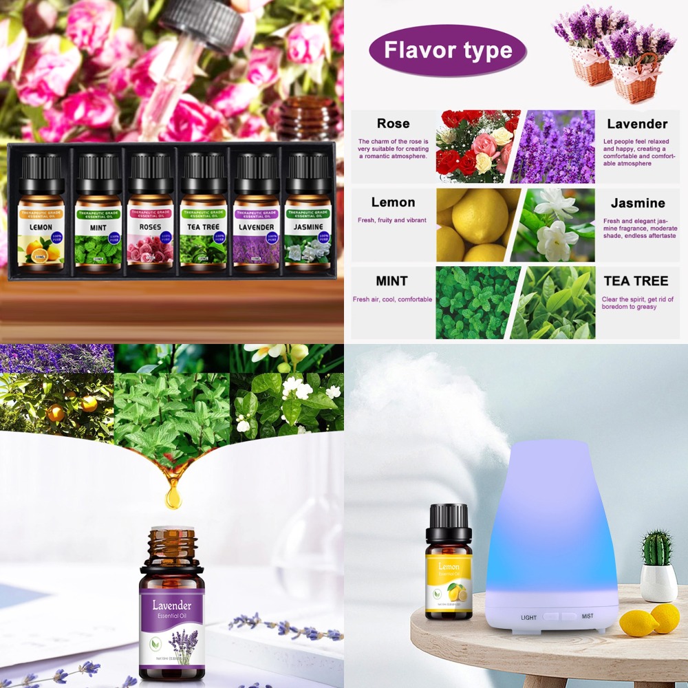 6 Essential Oils Set, Lavender, Rose, Frankincense, Sandalwood, Oud & Plant Extracts for Air Purification & Aromatherapy