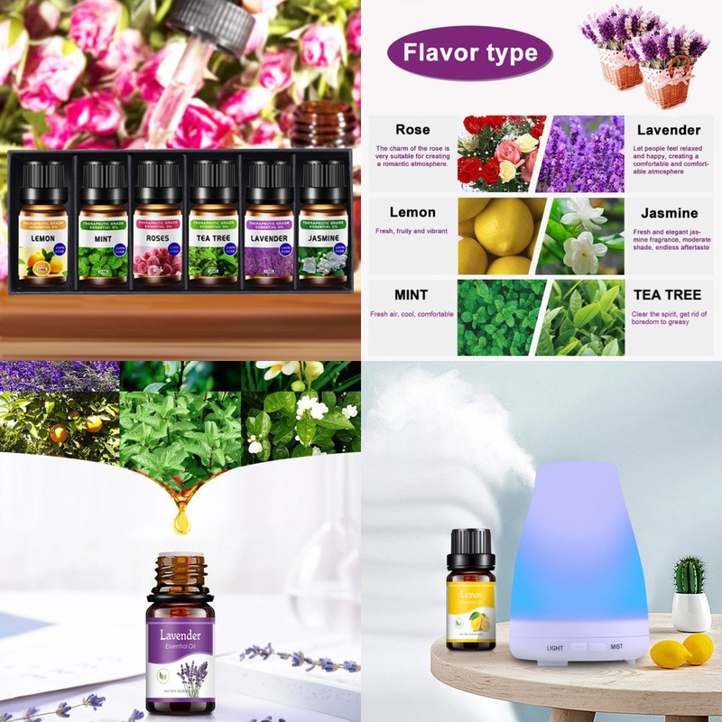 6 Essential Oils Set, Lavender, Rose, Frankincense, Sandalwood, Oud & Plant Extracts for Air Purification & Aromatherapy