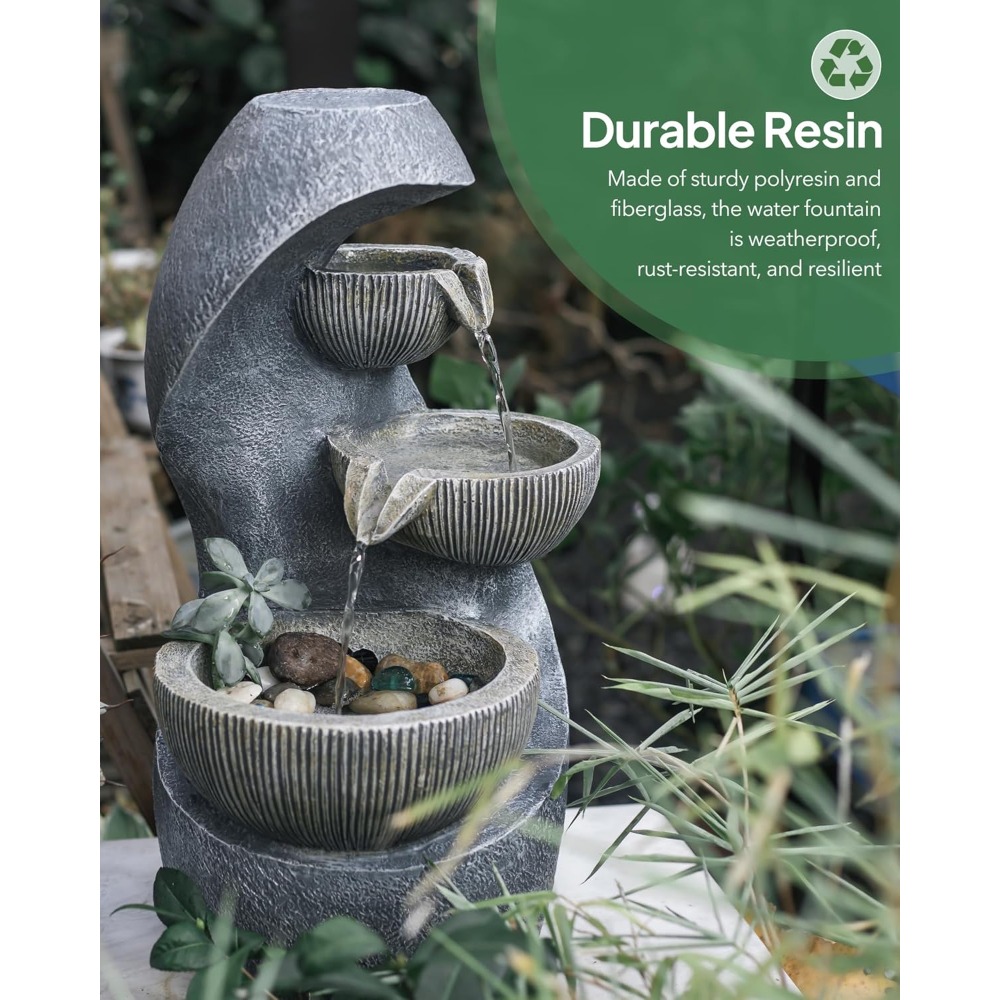 20 H Outdoor Water Fountain with LED Lights, Modern Garden Fountain for Patio, Deck, Backyard, Home Decor