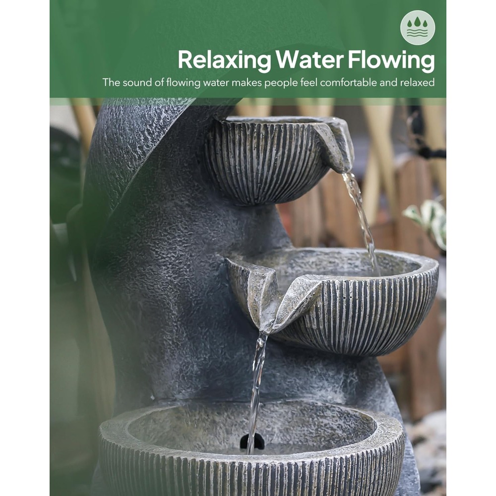 20 H Outdoor Water Fountain with LED Lights, Modern Garden Fountain for Patio, Deck, Backyard, Home Decor