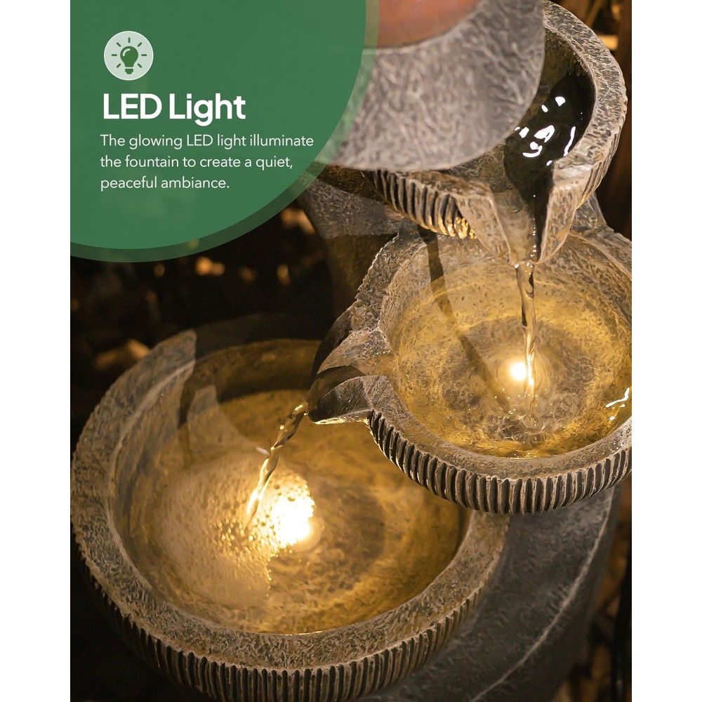 20 H Outdoor Water Fountain with LED Lights, Modern Garden Fountain for Patio, Deck, Backyard, Home Decor