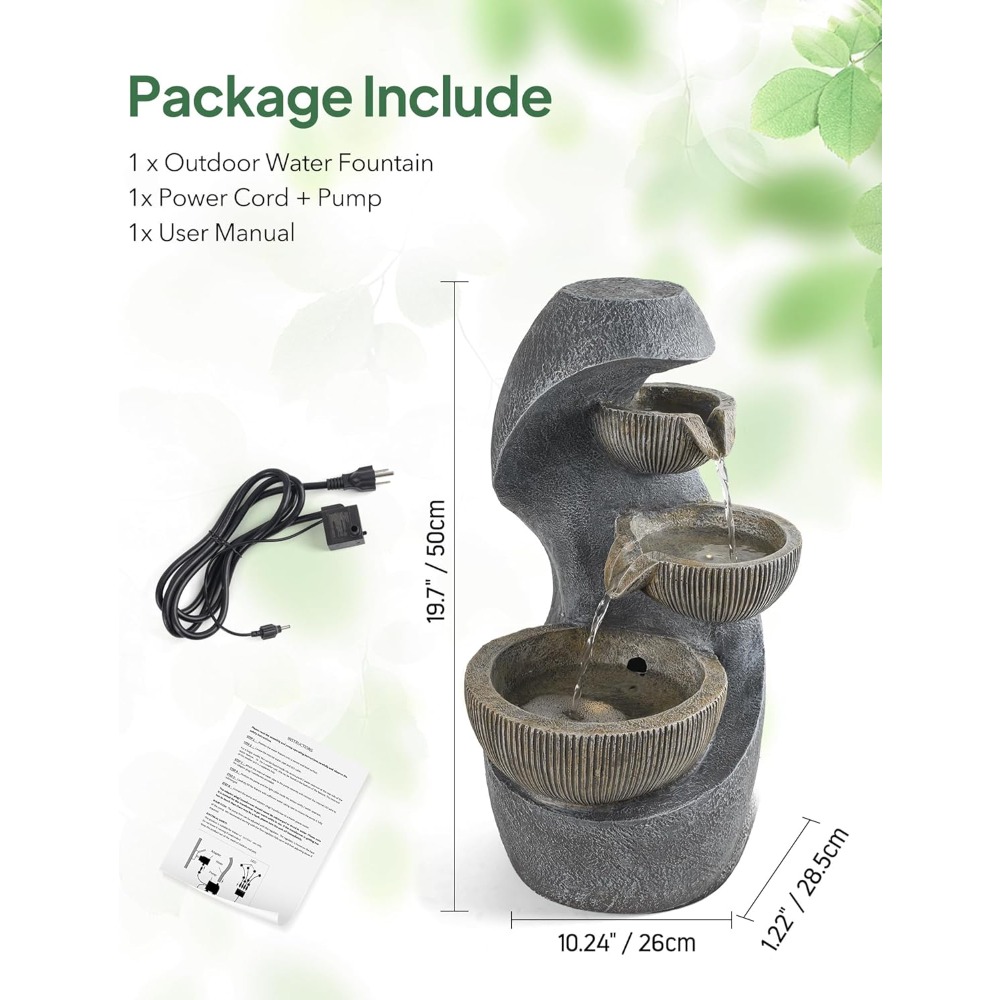 20 H Outdoor Water Fountain with LED Lights, Modern Garden Fountain for Patio, Deck, Backyard, Home Decor