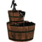 Rustic Wood Barrel Cascading Water Fountain with Electric Pump, Barrel Waterfall Fountain Outdoor for Garden & Patio