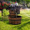 Rustic Wood Barrel Cascading Water Fountain with Electric Pump, Barrel Waterfall Fountain Outdoor for Garden & Patio