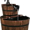Rustic Wood Barrel Cascading Water Fountain with Electric Pump, Barrel Waterfall Fountain Outdoor for Garden & Patio