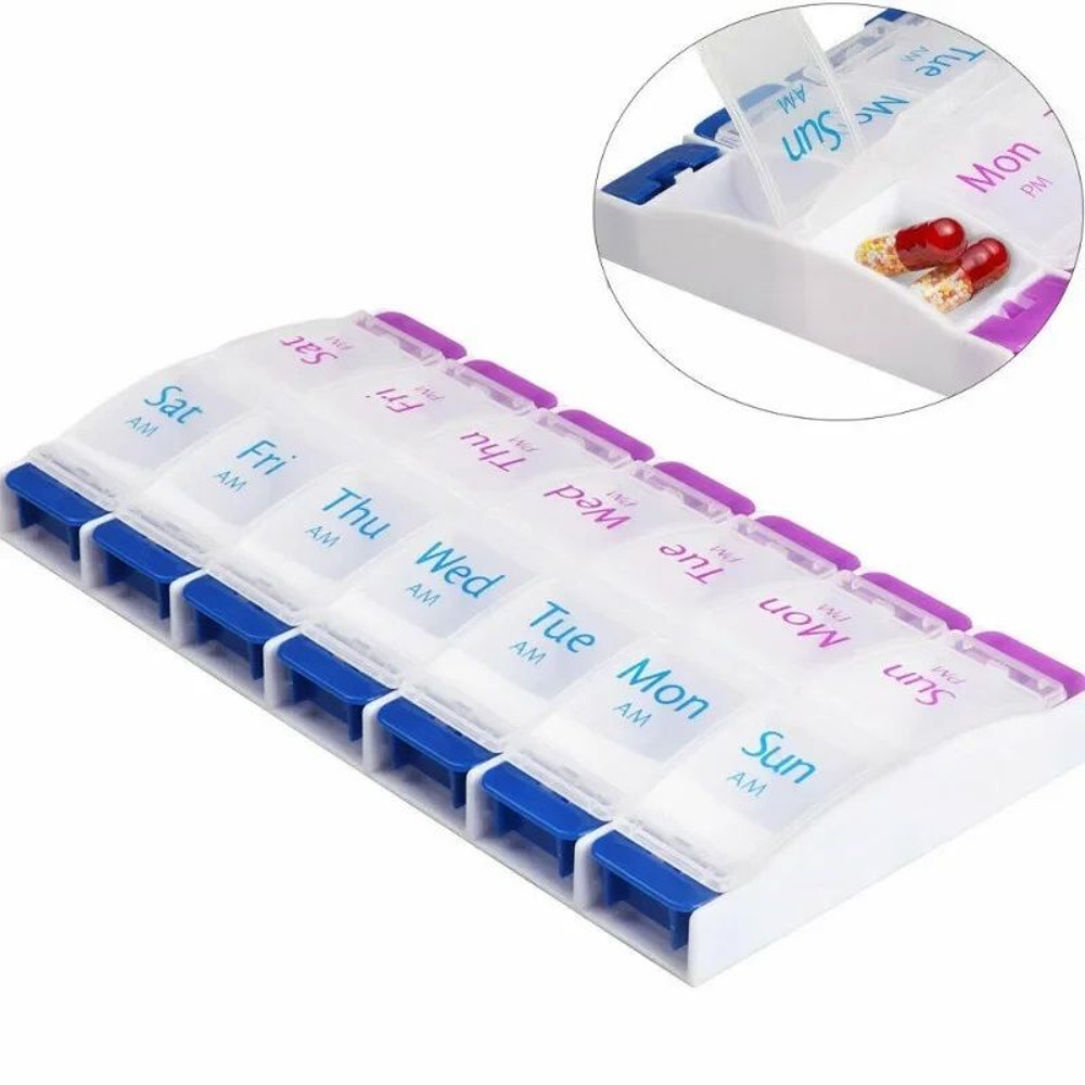 Jumbo Extra Large Pill Organizer Weekly Pill Box 2 Times A Day Medication Storage Case For Vitamins 5
