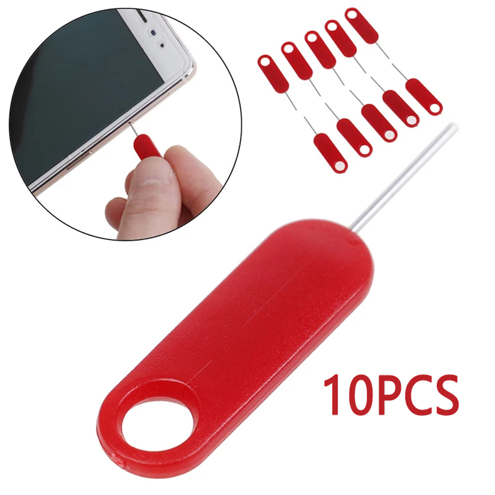 10PCS Anti-lost Red Mobile Phone Sim Card Pin Tray Removal Needle, Ejector Opener Key Tool for iPhone, Samsung, Huawei