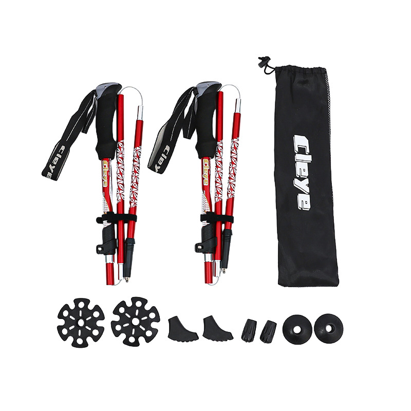 Cleye Folding Walking Stick Multi-Purpose, 5-Section Adjustable Trekking Pole for Hiking, Outdoor Couples Gear