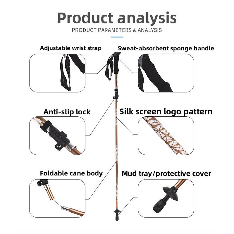 Cleye Folding Walking Stick Multi-Purpose, 5-Section Adjustable Trekking Pole for Hiking, Outdoor Couples Gear