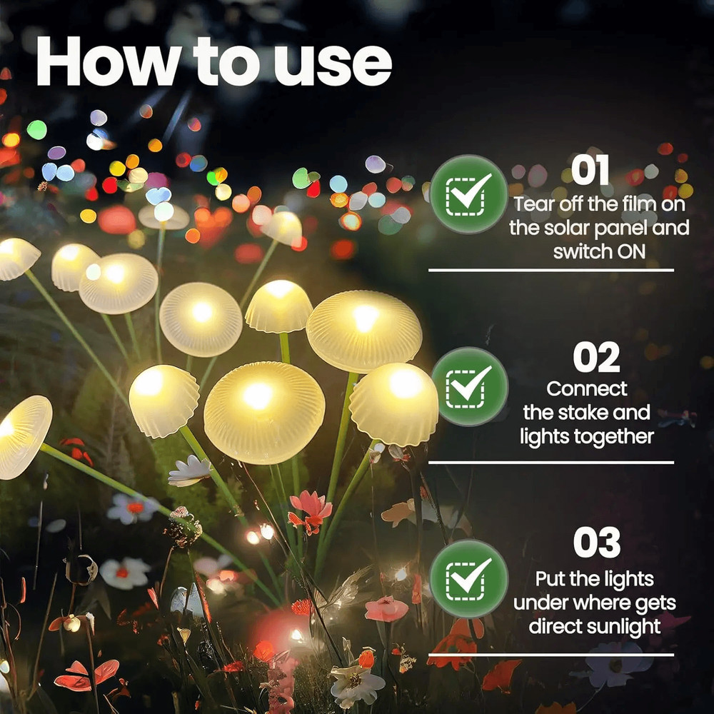 Dual Mode Solar Mushroom Lights Waterproof Outdoor Solar Lights For Garden Pathway Patio Decor With 4