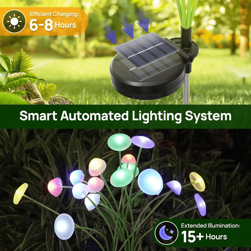 Dual Mode Solar Mushroom Lights Waterproof Outdoor Solar Lights For Garden Pathway Patio Decor With 6