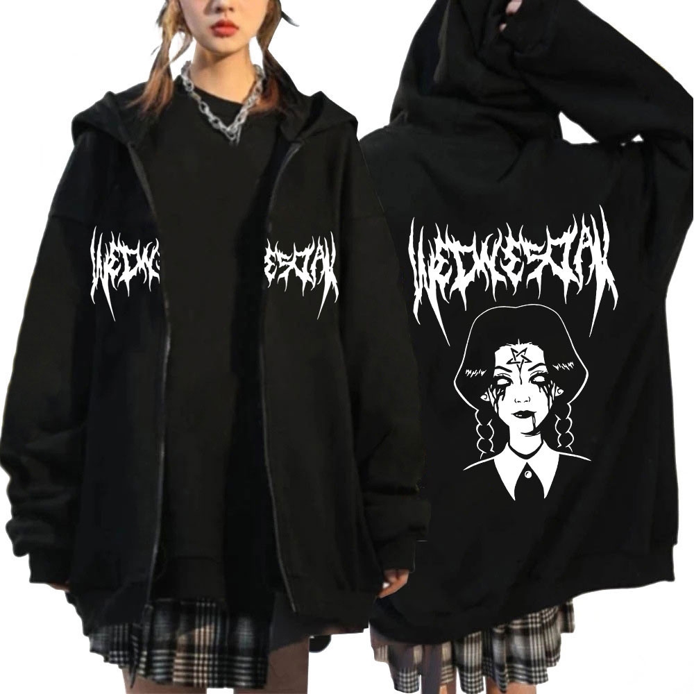 Nevermore Academy Hoodie Wednesday Addams Style Unisex Oversized Zip Up Sweatshirt For Cosplay  Cas 2