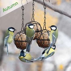 squirrel proof metal suet ball bird feeder with chain, outdoor garden hanging feeder for wild birds & hummingbirds