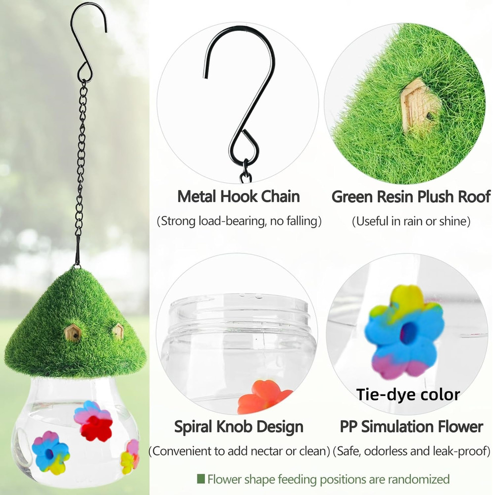 Hanging Hummingbird Feeders With Mushrooms Wind Chimes Outdoor Bird Feeding Station For Garden Back 3