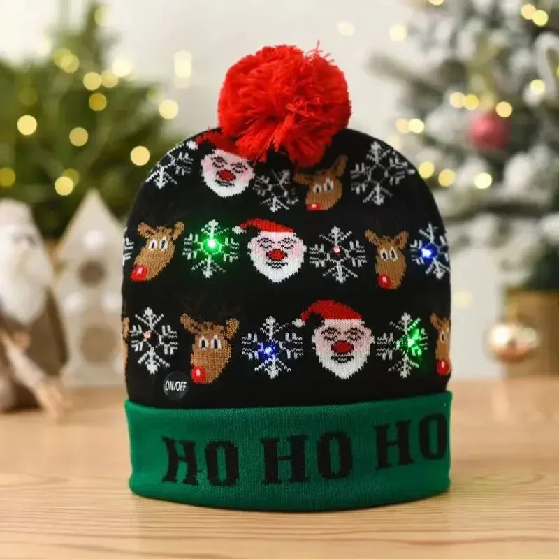 Snowman Knitted Christmas Hat with Colorful LED Lights, Warm Winter Cap for Adults & Kids, Xmas Party Decor and Novelty