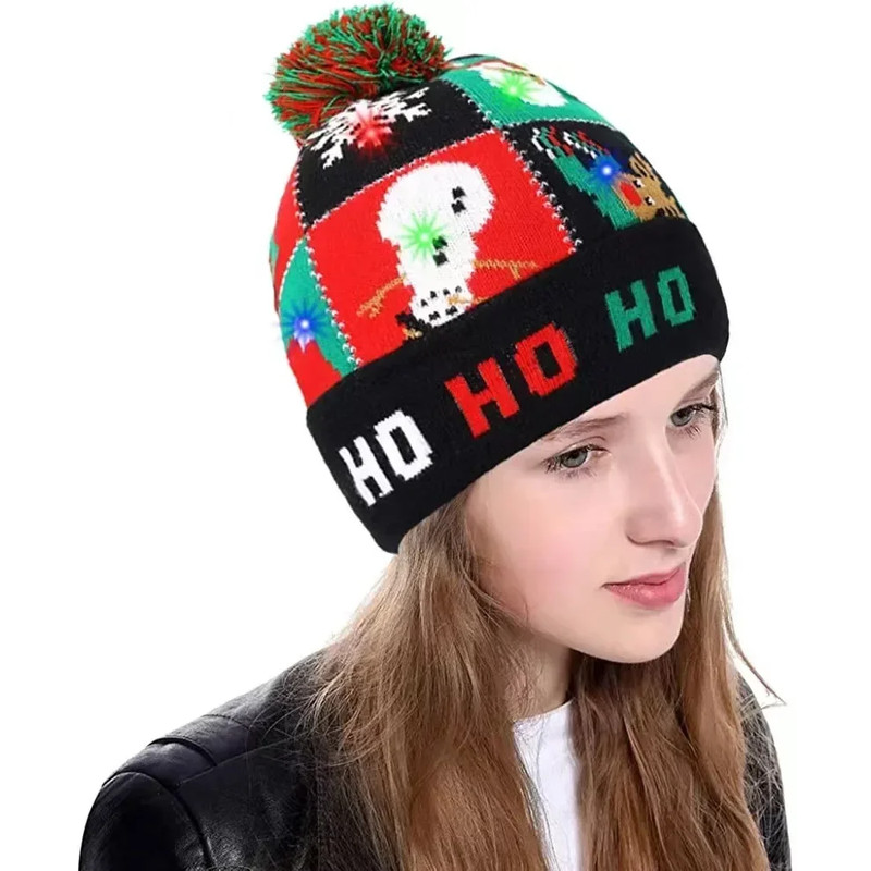 Snowman Knitted Christmas Hat with Colorful LED Lights, Warm Winter Cap for Adults & Kids, Xmas Party Decor and Novelty