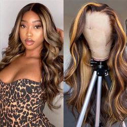 piano color lace front wig, 65cm brazilian human hair honey body wave | undetectable blonde lace wig for a natural look