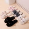 Cute Cartoon Cat Home Slippers for Women, Open Toe Non-Slip Wave Sole Faux Fur Slides for Autumn & Winter