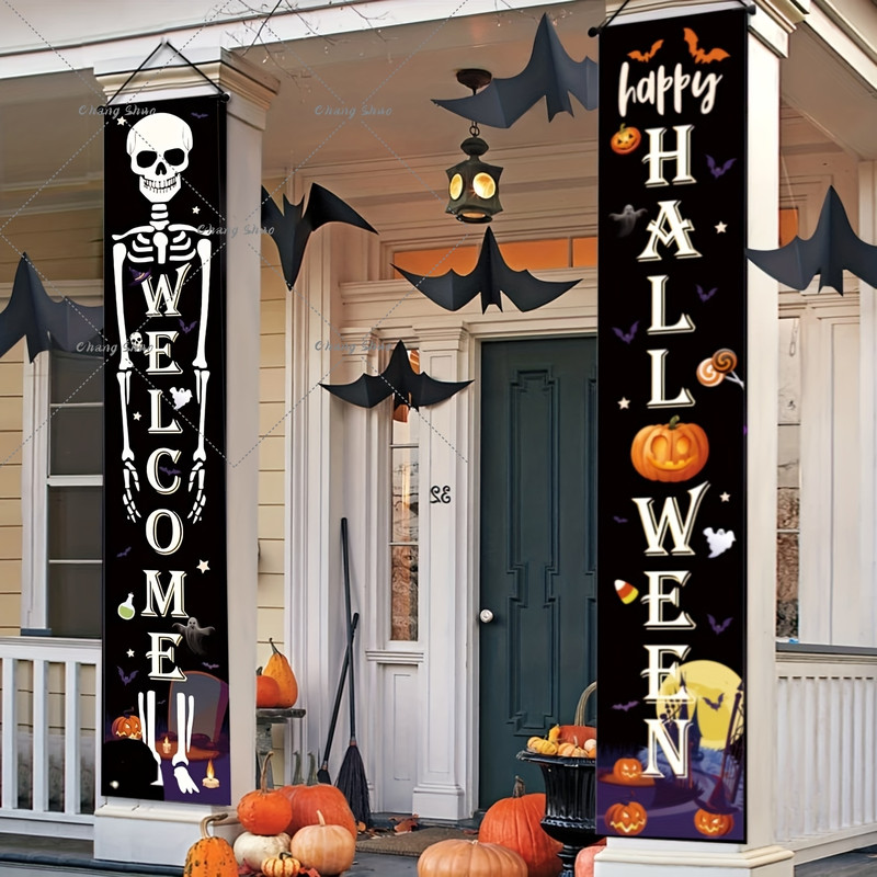 Halloween Hanging Door Curtain Banner, Pumpkin Ghost Decorations, Trick or Treat Party Supplies