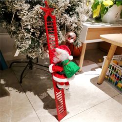 climbing santa claus doll, christmas tree ornament, ladder with music, holiday decorations, navidad, new year