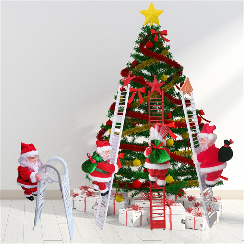 Climbing Santa Claus Doll, Christmas Tree Ornament, Ladder with Music, Holiday Decorations, Navidad, New Year