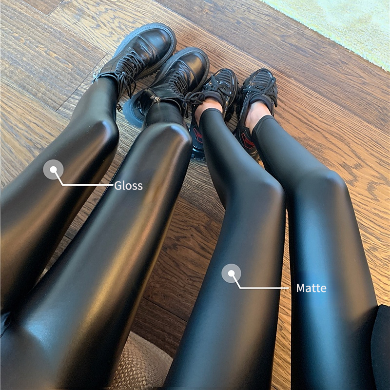 High Waist Sexy Leather Leggings, Gloss Matte PU Pants, Push Up Fitness Tight, Womens Outwear