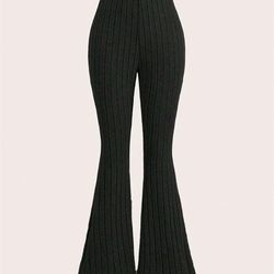 high waist ribbed flared leggings, women's solid color, slim fit, casual workout fitness, for spring autumn winter