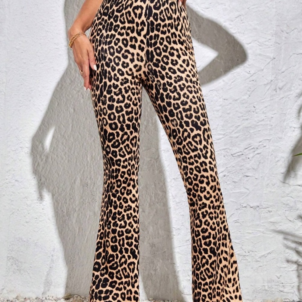 Women's Leopard Print Flared Pants, High Waist Scrunch Butt Leggings, Tummy Control Yoga Pants