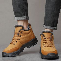 men's winter snow boots warm ankle boots with fur, male outdoor sneakers botas hombre botines cold weather footwear