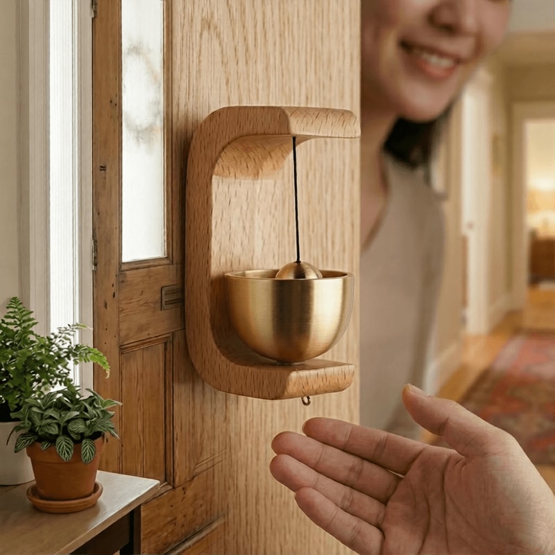 Magnetic Wooden Door Chime Wind Bell Beech Walnut Copper Entryway Reminder Decor 0