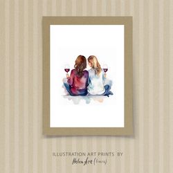 Art print "Time to Relax!" A cheerful illustration about female friendship. Positive Art Poster Romantic Home Decor Wall