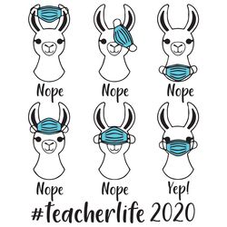 teacher life llama wearing mask th days svg