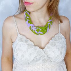 Purple and green Fashion Fabric Necklaces, Braided Necklaces, Chunky Colorful necklace, Statement Necklace