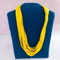 Yellow scarf fabric necklace for women, long yellow necklace, boho chunky infinity necklace, textile necklace