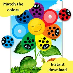 Ladybugs Color Matching Game, Matching Cards Activity, Toddler Learning Binder, Busy Book Pages, Preschool printables