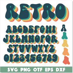 retro font svg layered, retro font png, hippie font svg, 70s 80s font, vintage font retro letters svg, monogram svg