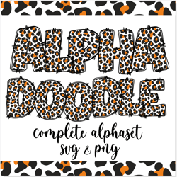 doodle leopard alphabet letters svg png white canva cricut, doodle font png svg, doodle leopard font svg png print