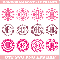 12 monogram frames svg & circle monogram font ttf svg | round monogram letters, circle frame svg cricut, monogram frames